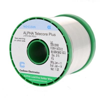 Alpha - Telecore Plus SAC305 Wire Solder - .015" Diameter P3, 1 Pound Spool